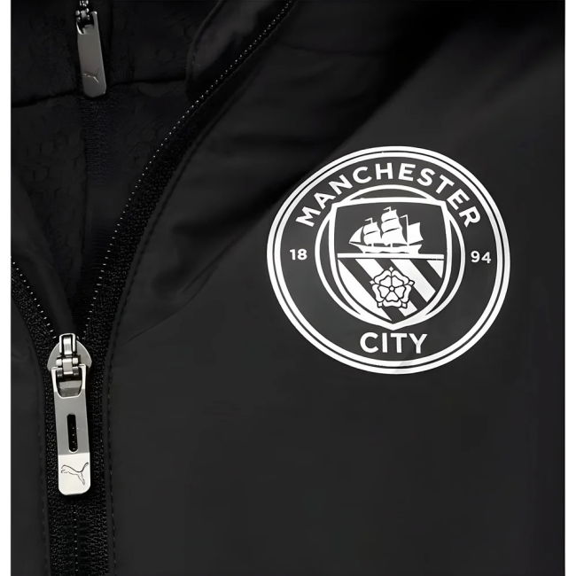 2025-2026 Man City Hooded Padded Coat (Black) - Kids
