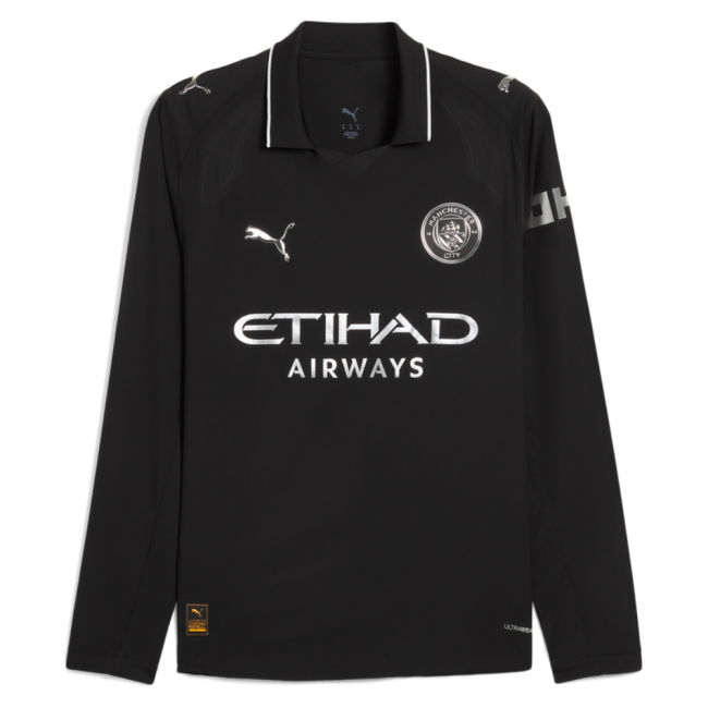 2025-2026 Man City Authentic Long Sleeve Away Shirt (Haaland 9)