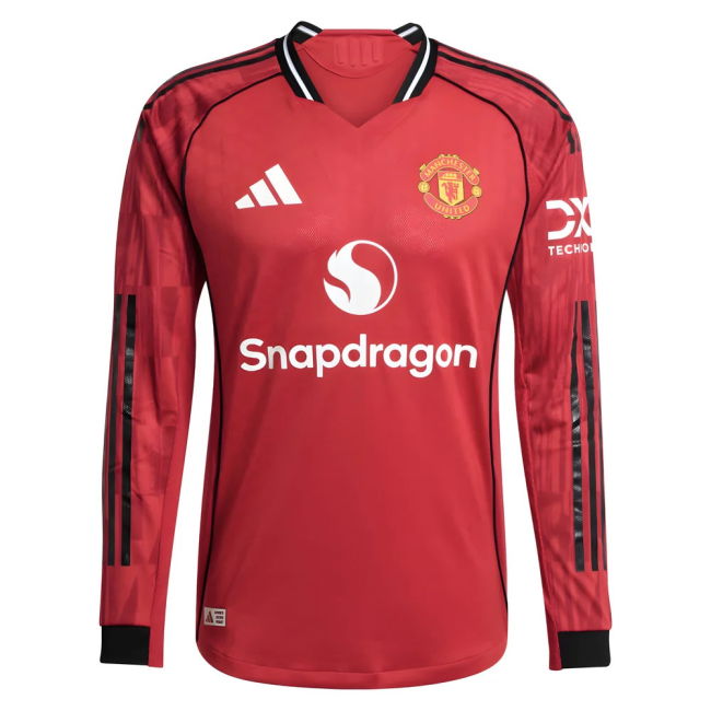 2025-2026 Man Utd Authentic Long Sleeve Home Shirt (Mazraoui 3)