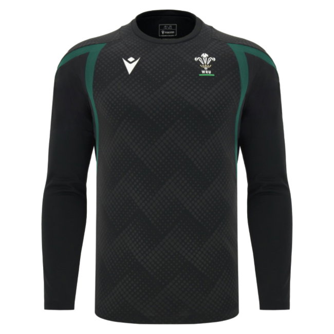 2026-2027 Wales WRU Rugby LS Training Shirt (Black) - Kids (Your Name)