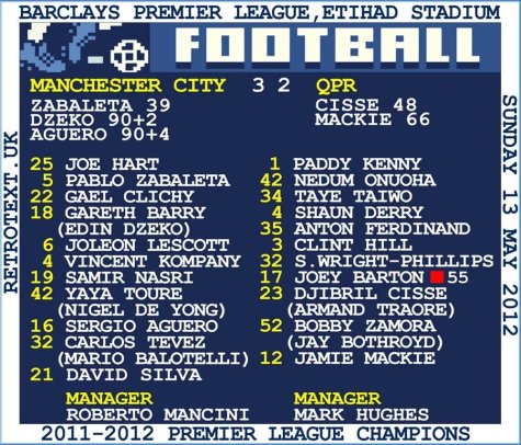 2012 Man City v QPR (Manchester City) Retrotext t-shirt