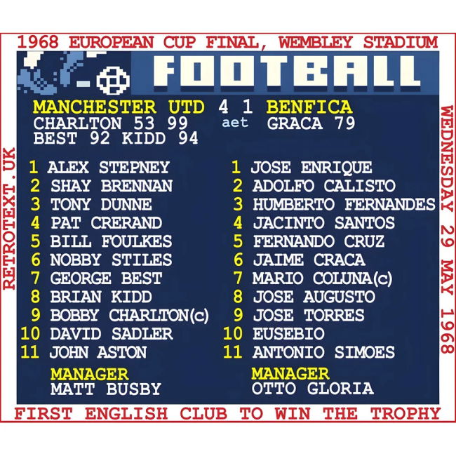 1968 European Cup Final (Man Utd) Retrotext T-Shirt - White