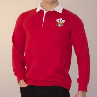 WALES VINTAGE RETRO RUGBY UNION SHIRT SIX NATIONS ADULTS *RED DRAGON COLLAR* 