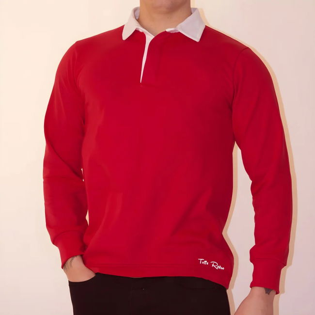 TOFFS Classic Retro Red Long Sleeve Rugby Style Shirt