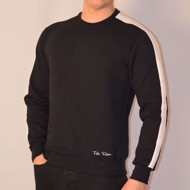 Toffs Retro Black Sweatshirt - White Sleeve Panels.