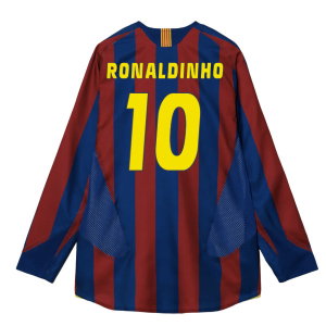2005-2006 Barcelona T90 Reissue LS Home Shirt (Ronaldinho 10)