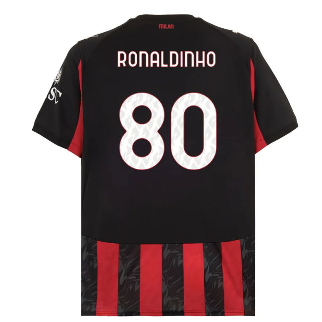 2025-2026 AC Milan Home Shirt (Ronaldinho 80)