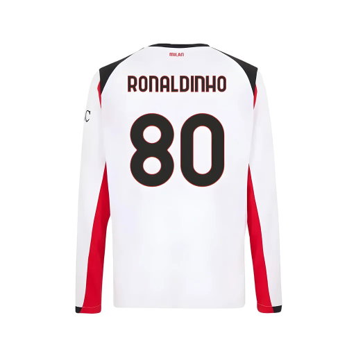 2025-2026 AC Milan Long Sleeve Away Shirt (Ronaldinho 80)