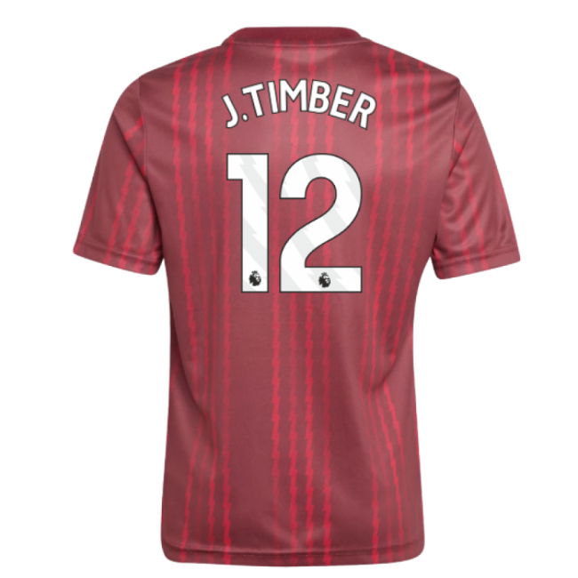 2025-2026 Arsenal Pre-Match Warm Up Shirt (Burgundy) - Kids (J.Timber 12)