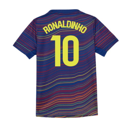 2025-2026 Barcelona Academy Pro Pre Match Shirt (Blue) - Kids (Ronaldinho 10)
