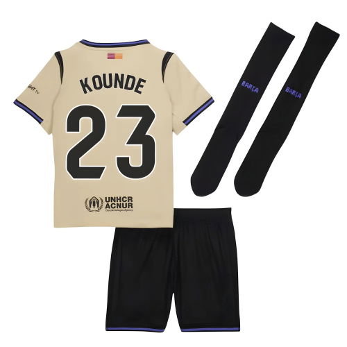2025-2026 Barcelona Away Little Kids Mini Kit (Kounde 23)
