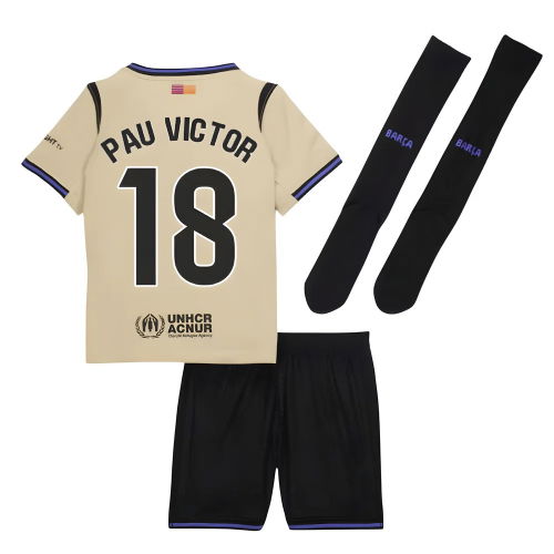 2025-2026 Barcelona Away Little Kids Mini Kit (Pau Victor 18)