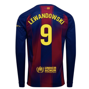 2025-2026 Barcelona Home Long Sleeve Shirt (Lewandowski 9)