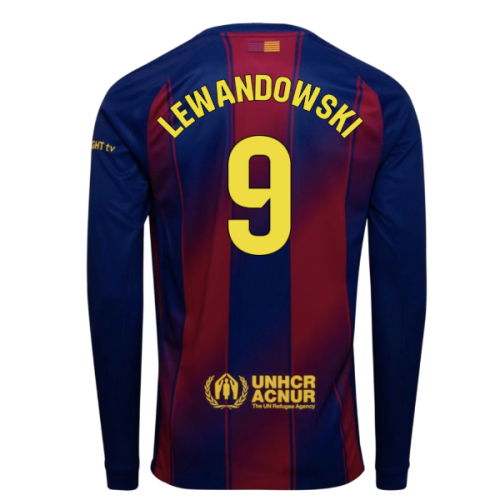 2025-2026 Barcelona Home Long Sleeve Shirt (Lewandowski 9)
