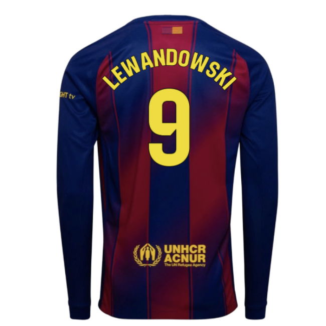 2025-2026 Barcelona Home Long Sleeve Shirt (Lewandowski 9)