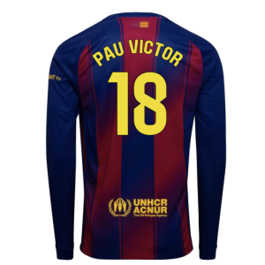 2025-2026 Barcelona Home Long Sleeve Shirt (Pau Victor 18)