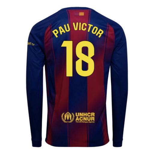 2025-2026 Barcelona Home Long Sleeve Shirt (Pau Victor 18)