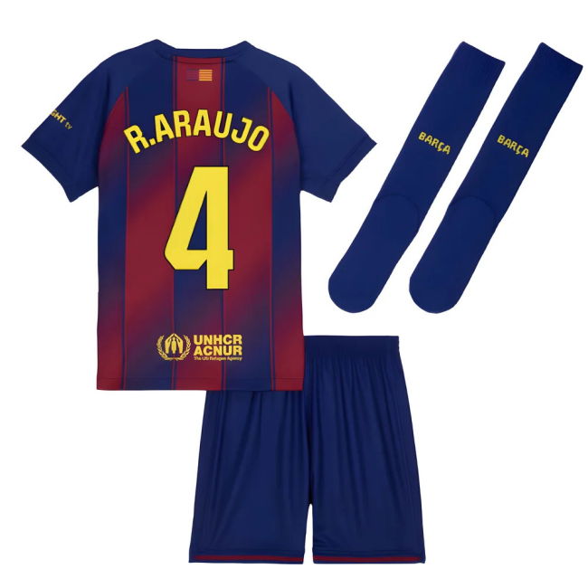 2025-2026 Barcelona Home Mini Kit (R.Araujo 4)