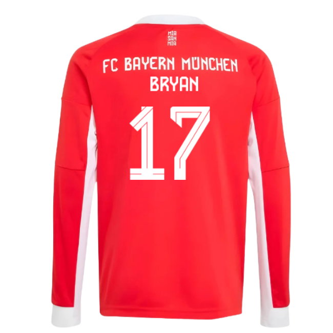 2025-2026 Bayern Munich Long Sleeve Home Shirt (Kids) (Bryan 17)