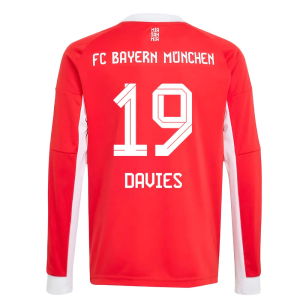 2025-2026 Bayern Munich Long Sleeve Home Shirt (Kids) (Davies 19)