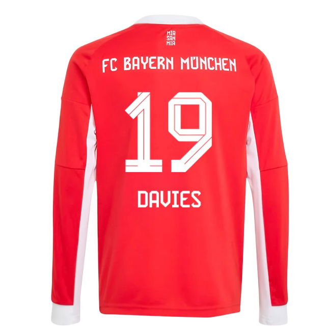 2025-2026 Bayern Munich Long Sleeve Home Shirt (Kids) (Davies 19)