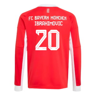 2025-2026 Bayern Munich Long Sleeve Home Shirt (Kids) (Ibrahimovic 20)