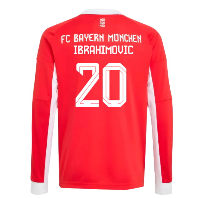 2025-2026 Bayern Munich Long Sleeve Home Shirt (Kids) (Ibrahimovic 20)