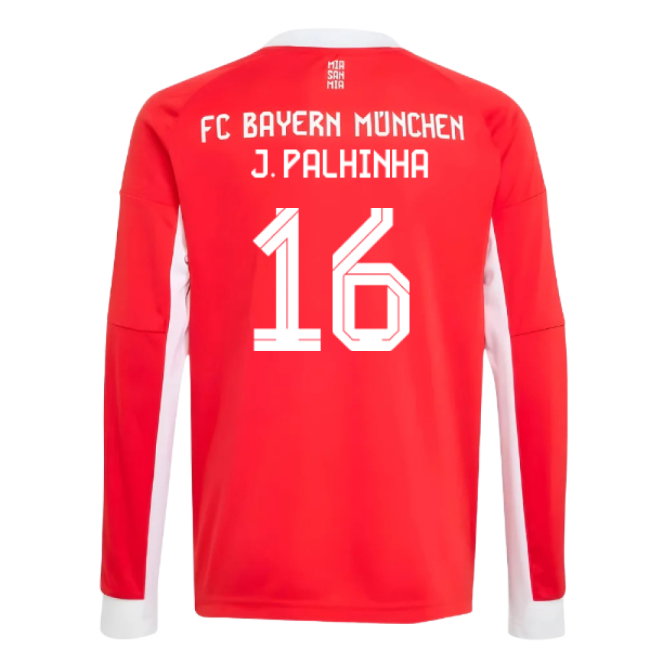 2025-2026 Bayern Munich Long Sleeve Home Shirt (Kids) (J. Palhinha 16)