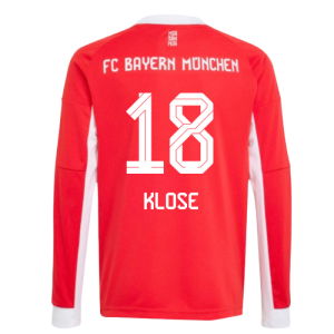 2025-2026 Bayern Munich Long Sleeve Home Shirt (Kids) (Klose 18)