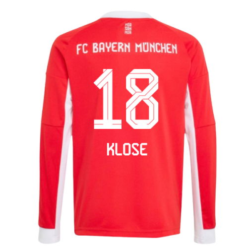 2025-2026 Bayern Munich Long Sleeve Home Shirt (Kids) (Klose 18)