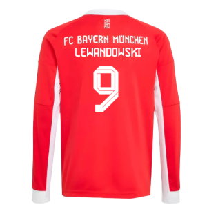 2025-2026 Bayern Munich Long Sleeve Home Shirt (Kids) (Lewandowski 9)