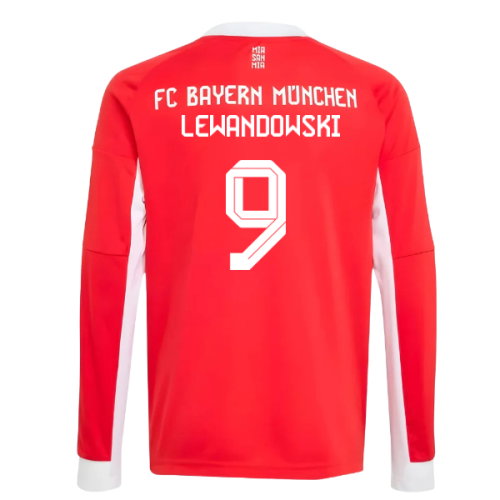 2025-2026 Bayern Munich Long Sleeve Home Shirt (Kids) (Lewandowski 9)