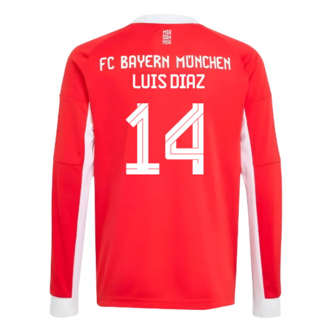 2025-2026 Bayern Munich Long Sleeve Home Shirt (Kids) (Luis Diaz 14)