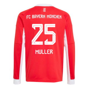 2025-2026 Bayern Munich Long Sleeve Home Shirt (Kids) (Muller 25)
