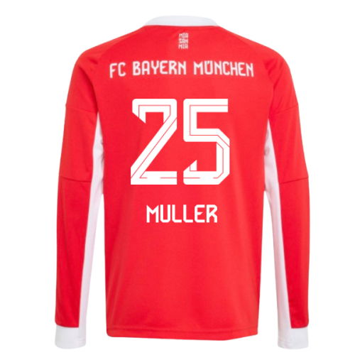 2025-2026 Bayern Munich Long Sleeve Home Shirt (Kids) (Muller 25)