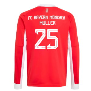2025-2026 Bayern Munich Long Sleeve Home Shirt (Kids) (Muller 25)