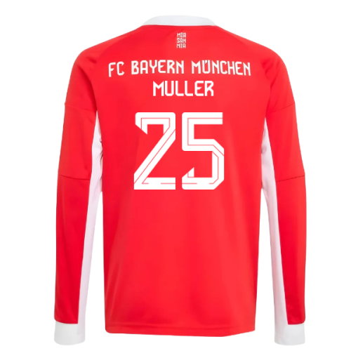 2025-2026 Bayern Munich Long Sleeve Home Shirt (Kids) (Muller 25)