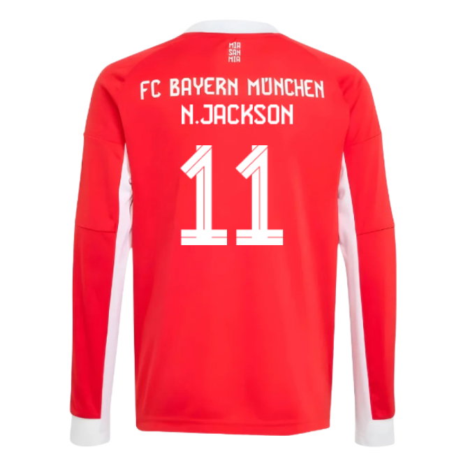 2025-2026 Bayern Munich Long Sleeve Home Shirt (Kids) (N.Jackson 11)
