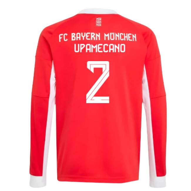 2025-2026 Bayern Munich Long Sleeve Home Shirt (Kids) (Upamecano 2)