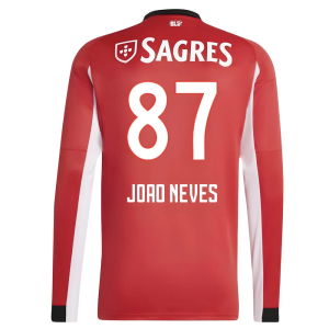 2025-2026 Benfica Long Sleeve Home Shirt (Joao Neves 87)
