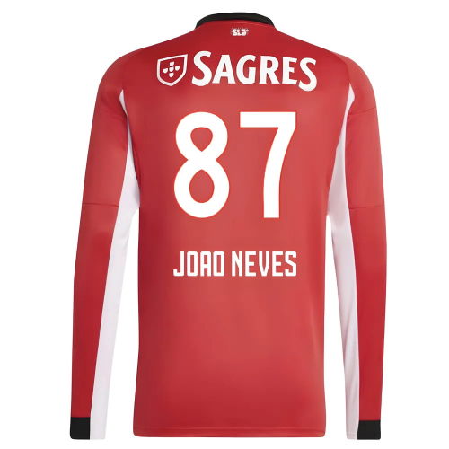 2025-2026 Benfica Long Sleeve Home Shirt (Joao Neves 87)