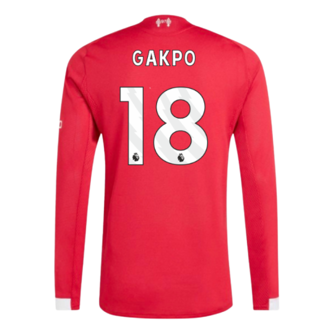 2025-2026 Liverpool Authentic Long Sleeve Home Shirt (Gakpo 18)