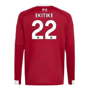 2025-2026 Liverpool Long Sleeve Home Shirt (Kids) (Ekitike 22)