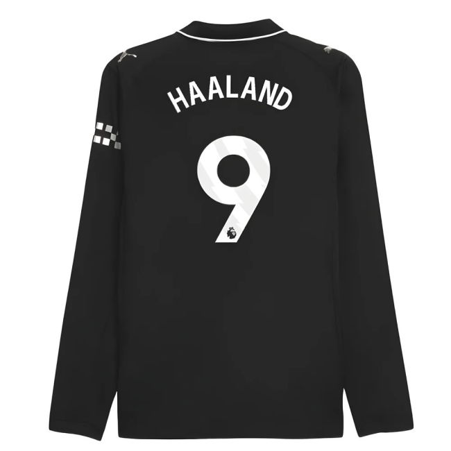 2025-2026 Man City Authentic Long Sleeve Away Shirt (Haaland 9)