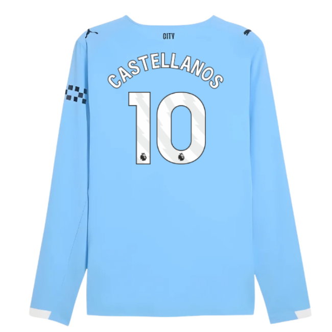 2025-2026 Man City Authentic Long Sleeve Home Shirt (Castellanos 10)