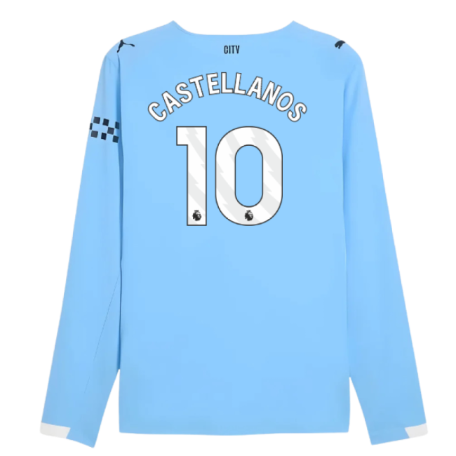 2025-2026 Man City Authentic Long Sleeve Home Shirt (Castellanos 10)