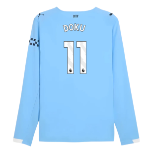2025-2026 Man City Authentic Long Sleeve Home Shirt (Doku 11)