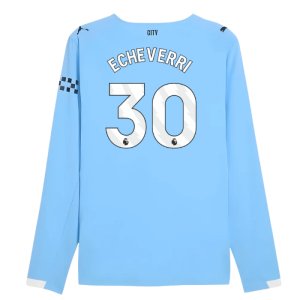 2025-2026 Man City Authentic Long Sleeve Home Shirt (Echeverri 30)