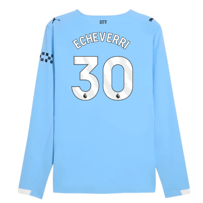 2025-2026 Man City Authentic Long Sleeve Home Shirt (Echeverri 30)