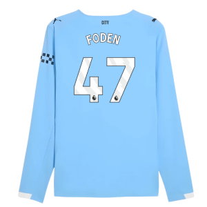 2025-2026 Man City Authentic Long Sleeve Home Shirt (Foden 47)